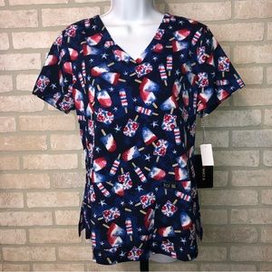 NWT Koi Popsicle 4th of July Summer print short sleeve scrub top